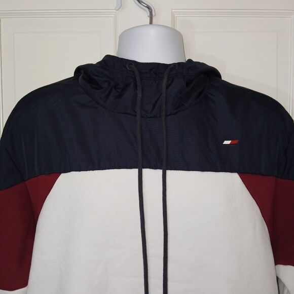 Tommy Hilfiger Hoodie Men's XL Color Block Navy Red White Pullover Sweatshirt - Picture 7 of 16